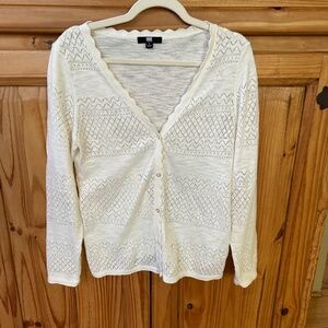 Frye Pointelle Cardigan Sweater Ivory Long Sleeve Button Up Women's‎ Size Medium